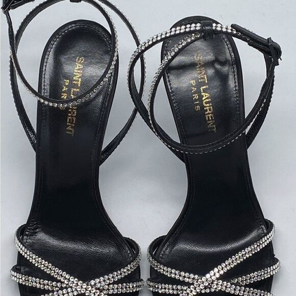 Saint Laurent Ava Sandals in Crepe Satin with Rhinestones size 40.5 - Picture 10 of 13